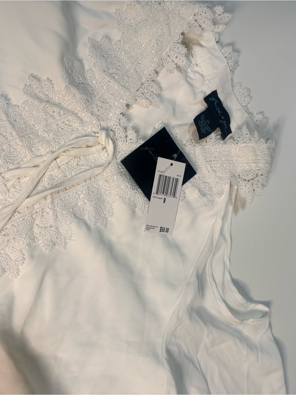 White Cold-Shoulder Lace-Tie Blouse - Picture 4 of 5